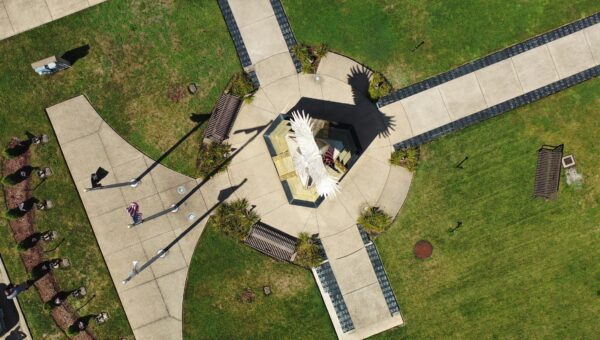 An overhead view of the Hero Street Monument in Silvis, Ill.