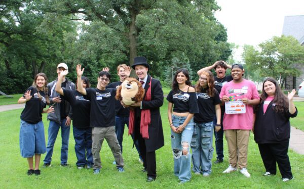 A group of Fresh Films students celebrates "Groundhog Gary," with actor Marc Evan Jackson ("Brooklyn Nine-Nine," "The Good Place") in summer 2025.