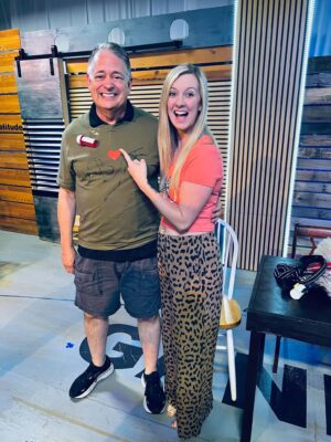 Joe Urbaitis and Becca Johnson on the "Come From Away" set.