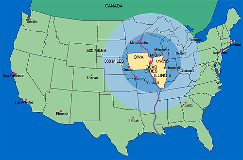 Map Showing Distances to Other Midwest Destinations Map Showing Distances to Other Midwest Destinations