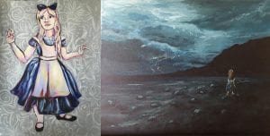The two paintings, Alice, and Alice Enters Wonderland are both by Kristin Campbell.