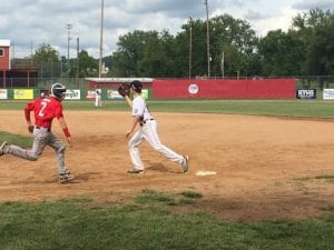 Davenport's Cade Amato gets the out at first base
