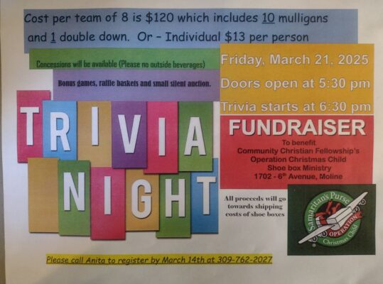 Community Christian Fellowship Hosting Trivia Night Fundraiser