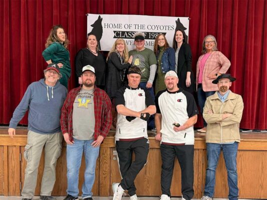 Pictured is the cast of the Tom Akers comedy, “Murder at the Mall II: The Class Reunion,” to be performed as a fundraiser for Cambridge Academic Foundation on Saturday, Feb. 28 at Midland Golf Club in Kewanee.