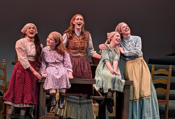 Tevye's five daughters, including the older ones Chava, left (Wrigley Mancha), Tzeitel (Abigail Hart Goldman) and Hodel (Laura Whittenberger) in "Fiddler on the Roof."