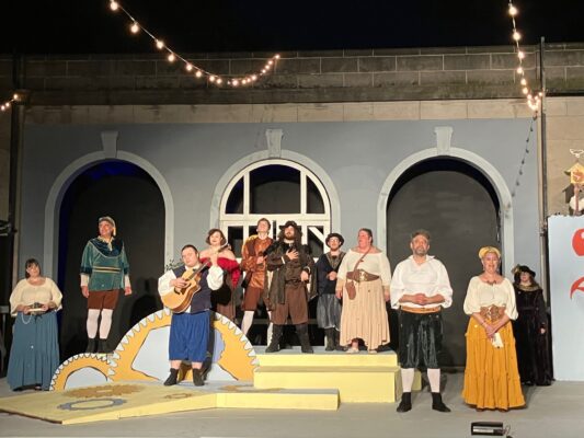 A scene near the end of "Love's Labour's Lost" at Genesius Guild, Rock Island (photo by Jonathan Turner).