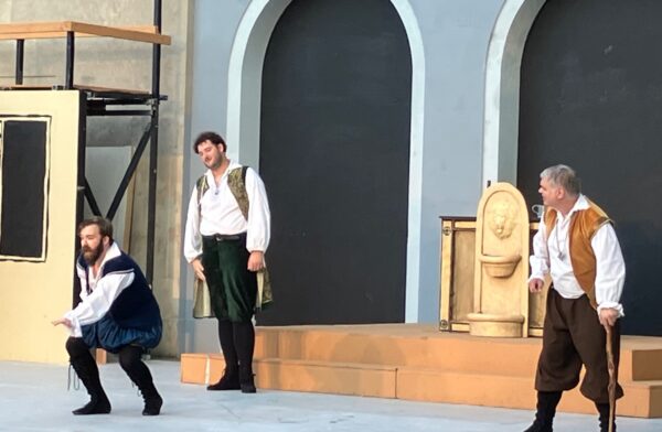 Andy Curtiss, left, Ross Richhart and Andy Koski in "The Taming of the Shrew," directed by Cait Bodenbender at Genesius Guild. (photo by Jonathan Turner)