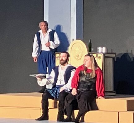 Mischa Hooker, left, Andy Curtiss, and Josef Bodenbender in "The Taming of the Shrew." (photo by Jonathan Turner)