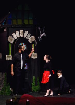 Kyle Taylor as Cat, Jonna Hicks-Bird as Wife, and Emma Terronez as Pluto. (photo by Michael Bitterman)